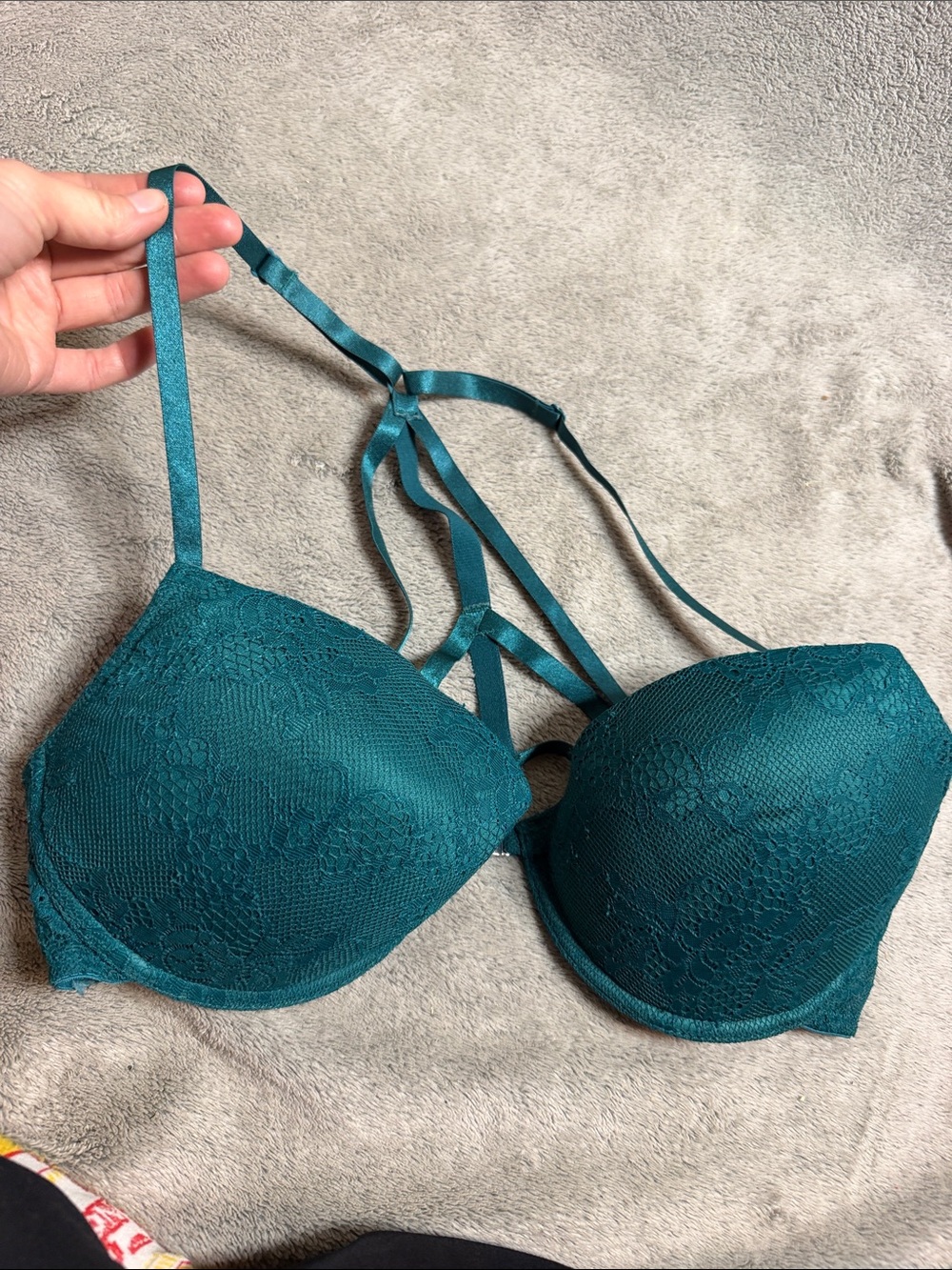 Lace Push-Up Bra with Decorative Strappy Back in Teal